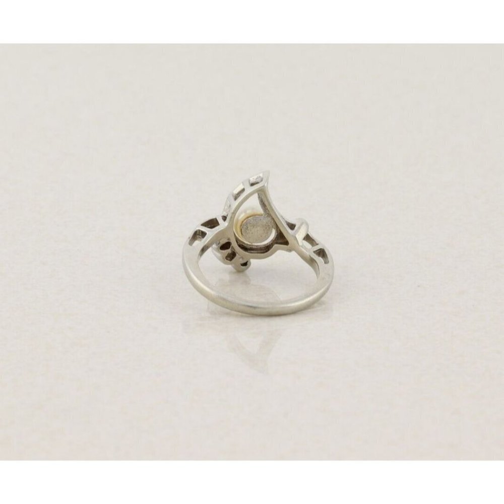 10k White Gold Freshwater Pearl & White Spinel Ring Size 5 - Picture 7 of 7
